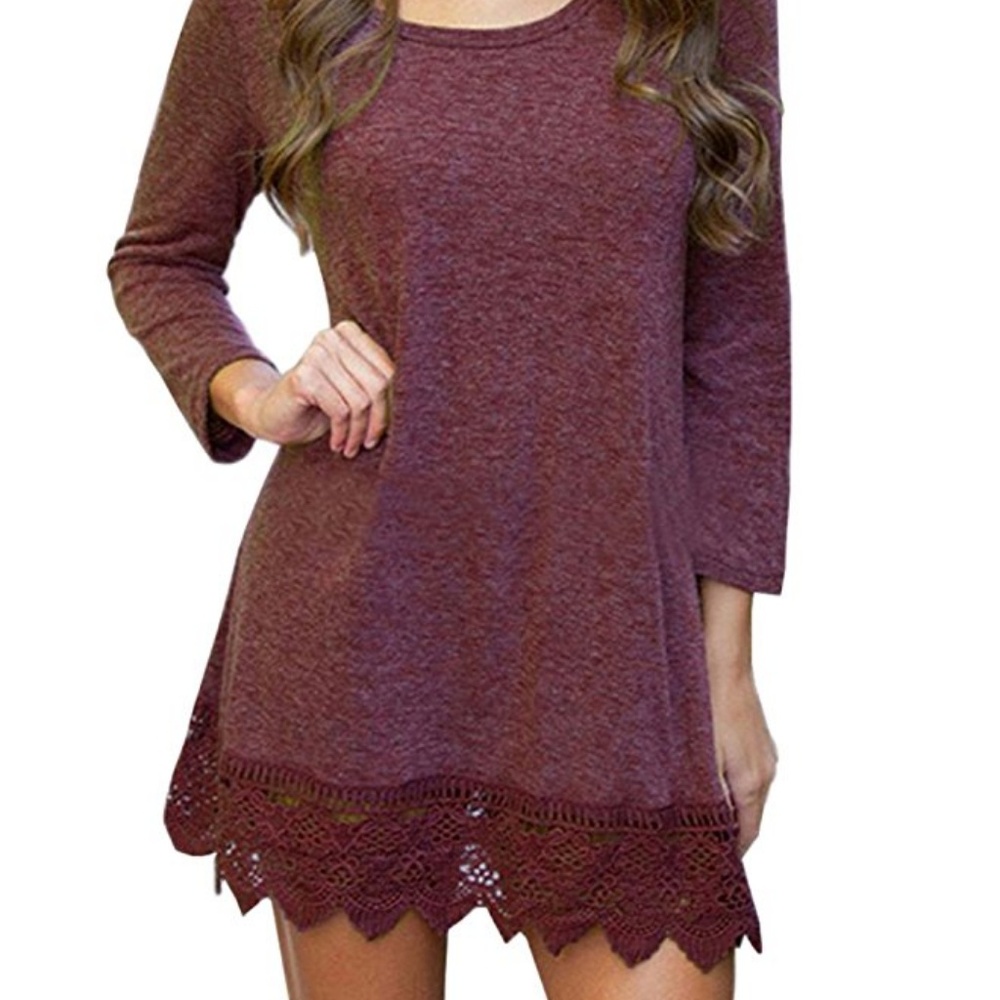 💥 HP⚡️ Supersoft Maroon Lace-trimmed Dress